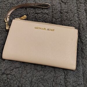 Michael Kors Beige Wristlet with Gold Accents